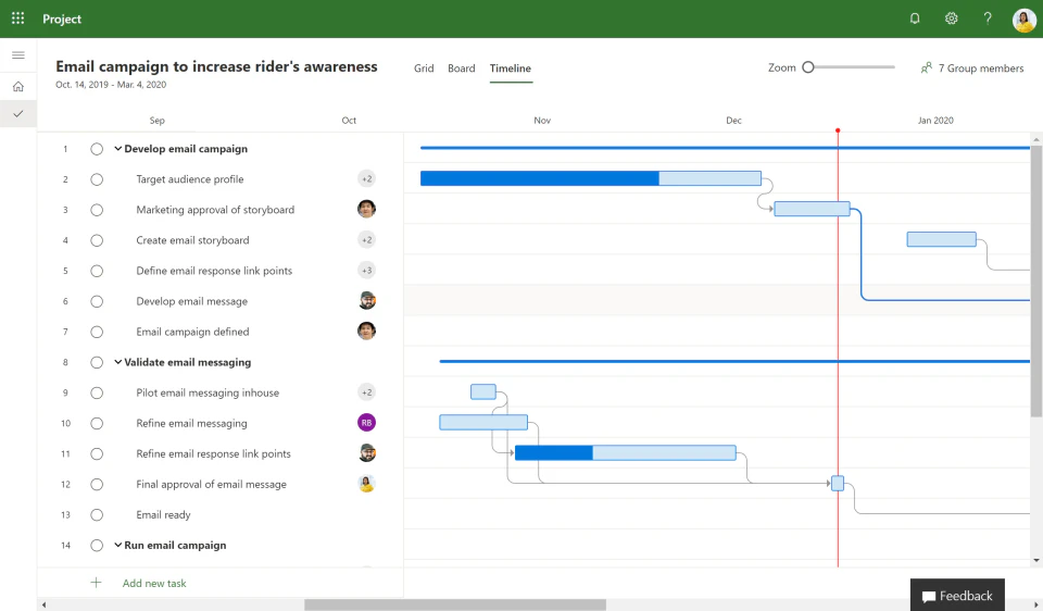 screenshot of Microsoft Project